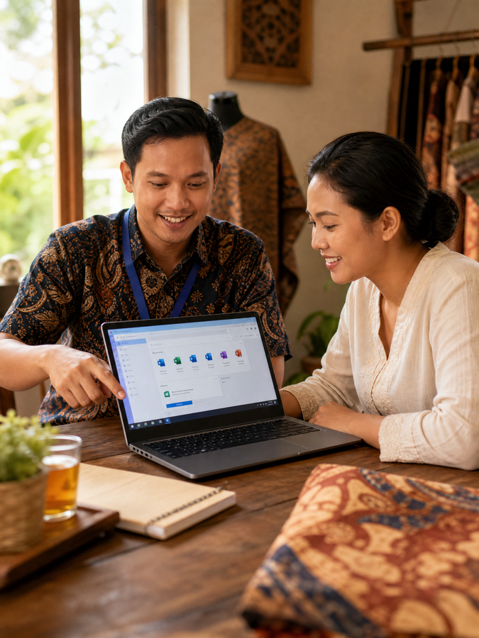Teknisi Wartek Madiun membantu menginstall Microsoft Office di laptop